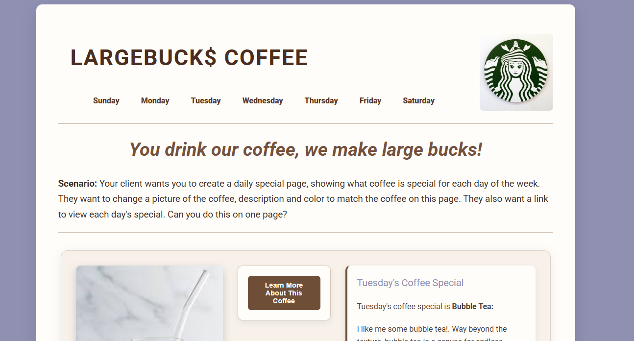Coffee and grind JavaScript project screenshot